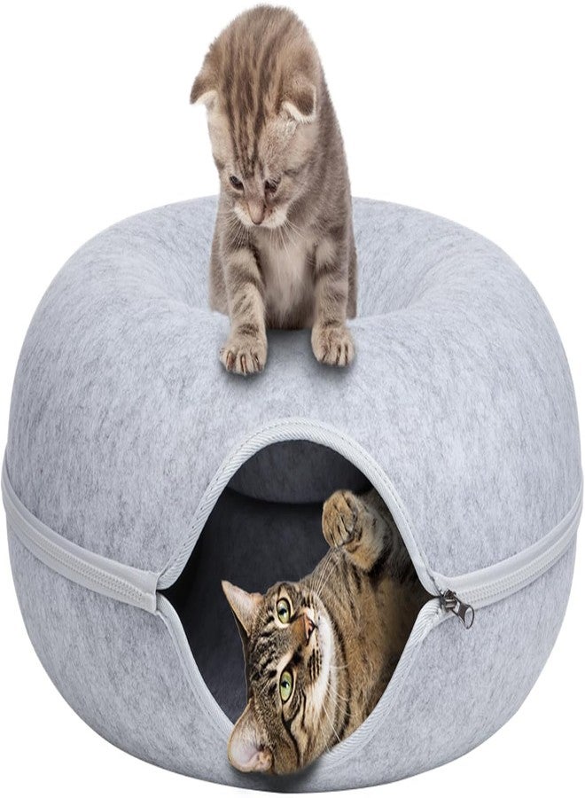 ARJEX Cat Tunnel Bed, Cat Tunnels with Ventilated Window for Indoor Cats, Cat Cave for Hideaway, Anti-Collapse Felt Play Tunnel for Small Pets ((Light Gray, Medium - 20 Inch Diameter) - Image 1
